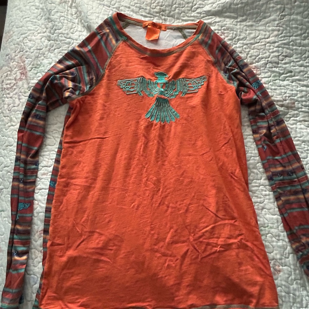 Cowgirl Tuff Orange Scoop Neck Long Sleeve Shirt